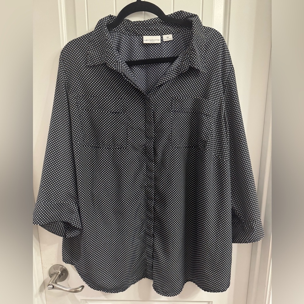 Liz Claiborne Plus Size 3X Black/White Polka Dot Top